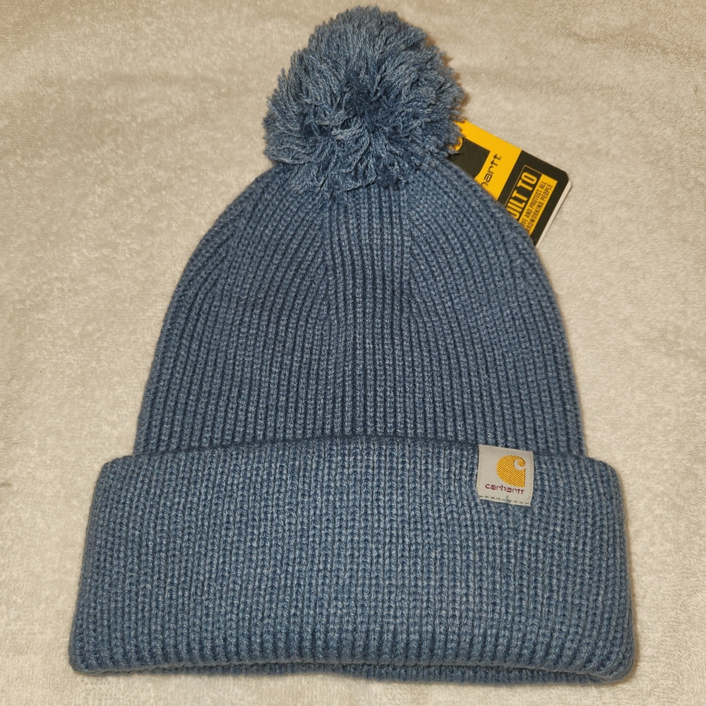 Carhartt Kids Ribbed Blue Pom-Pom Hat